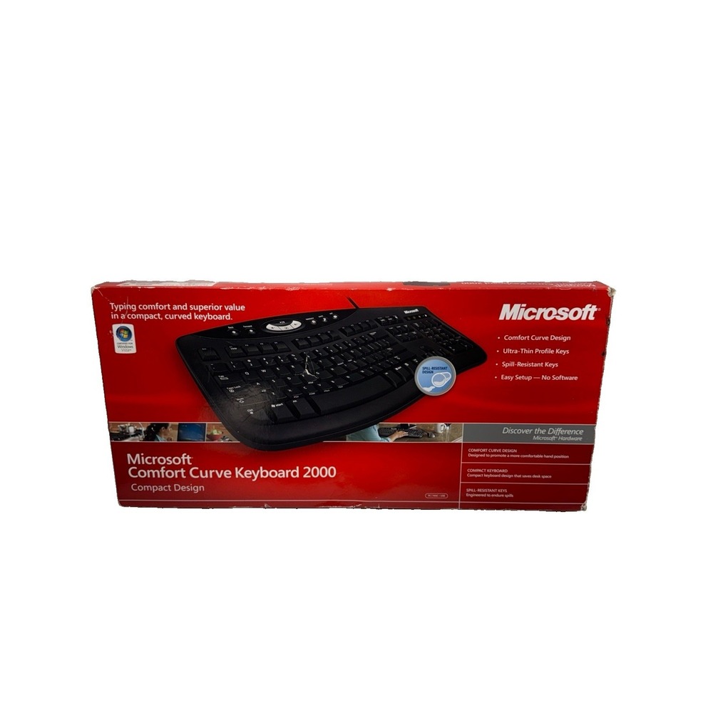 Microsoft Comfort Curve Keyboard 2000 Ergonomic Wired USB Black Model 1047